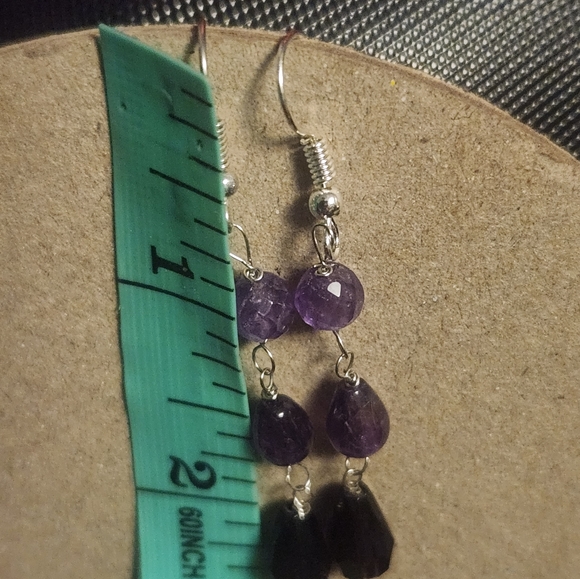 2.5" Silver Tone Hook Purple Glass Bead Dangle Earrings Tony Alexander Jewelry - Picture 3 of 3